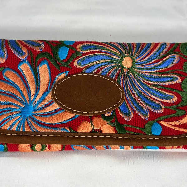 Leather and Floral Embroidered Wallet