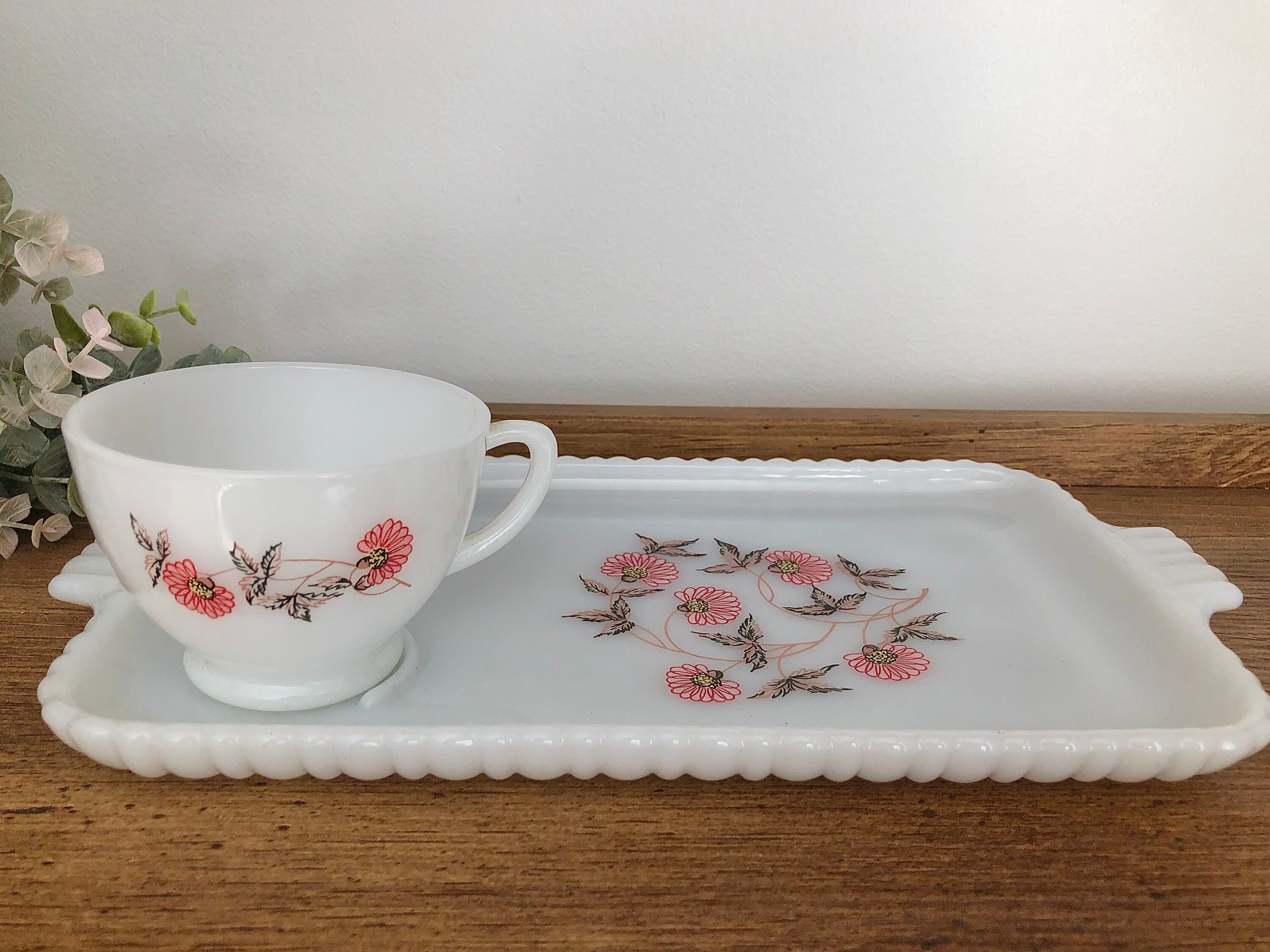 Vintage Milk Glass Tea Cup and Snack Plate Tray SetVintage Etsy