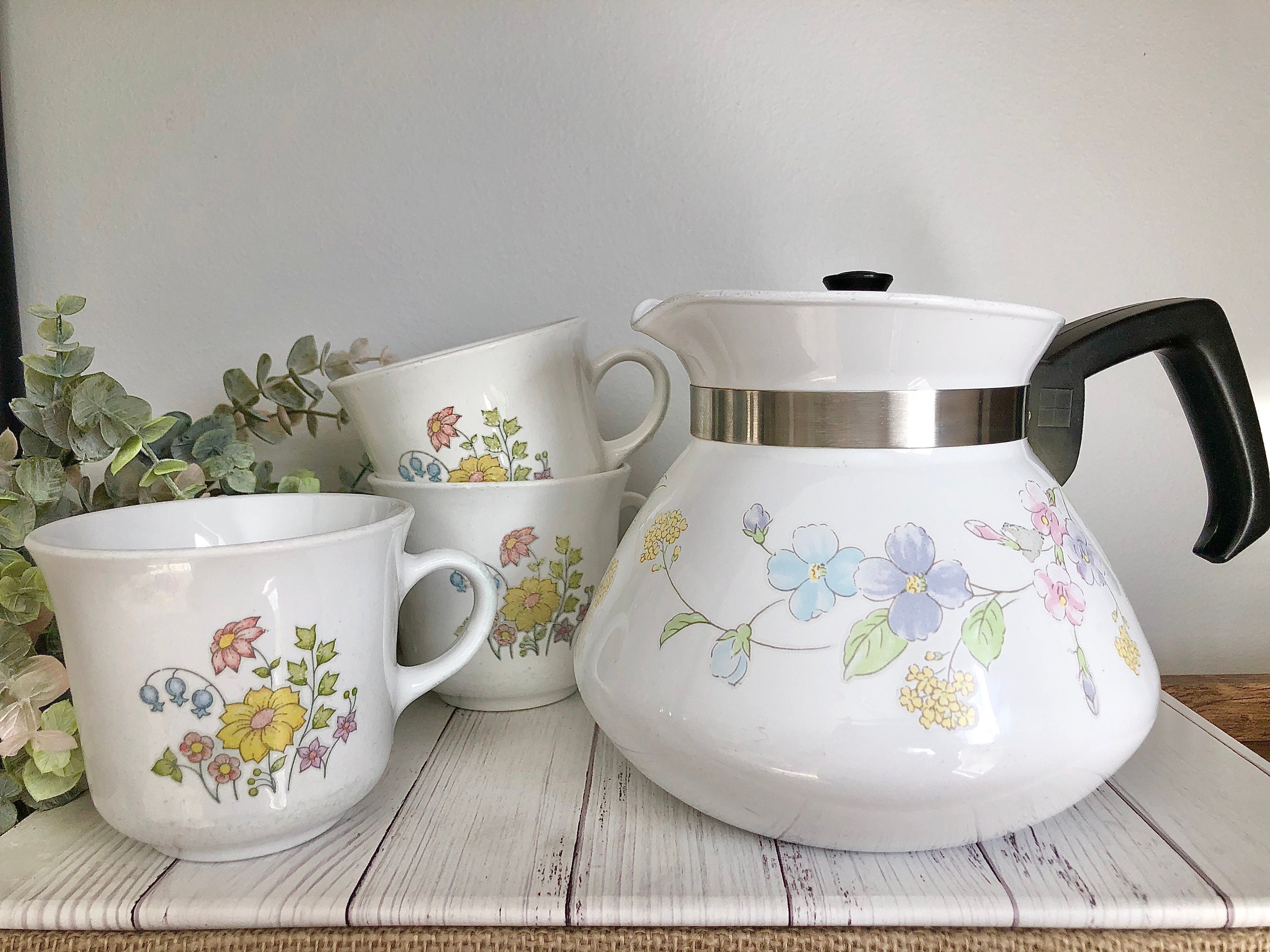 Corning Ware Pastel Bouquet Teapot with 3 Matching Corelle Etsy