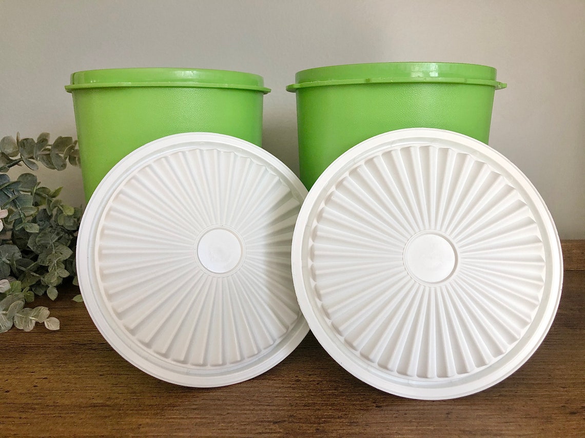 Vintage 811 Tupperware Canisters with Lids Lime Green Etsy