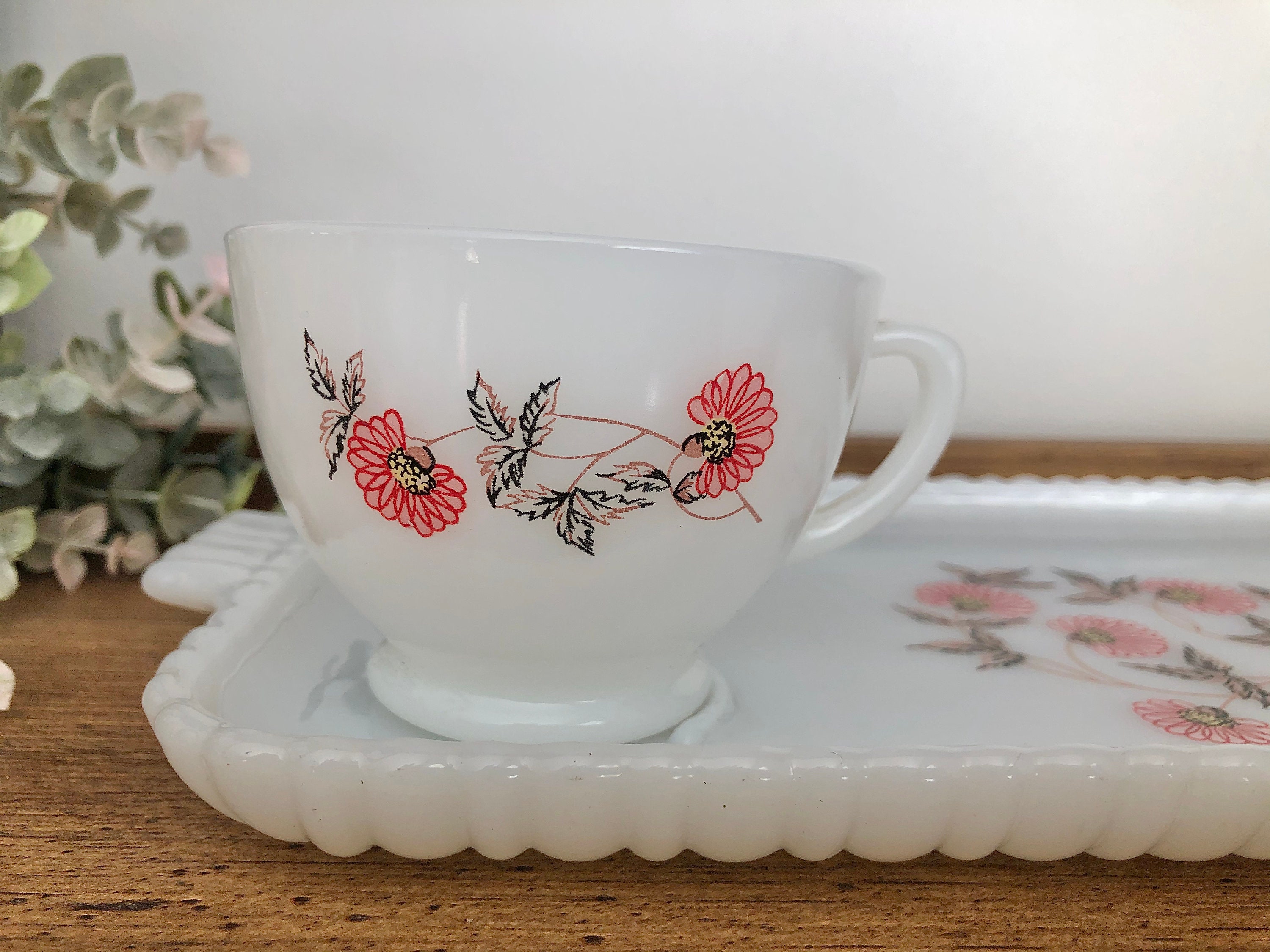 Vintage Milk Glass Tea Cup and Snack Plate Tray SetVintage Etsy