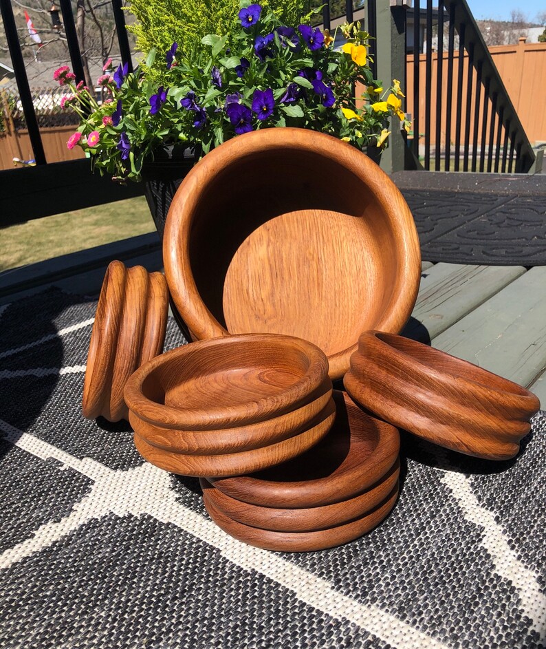 Vintage Teak Salad Bowl Set KALMAR Teak Wood Turned Salad Etsy