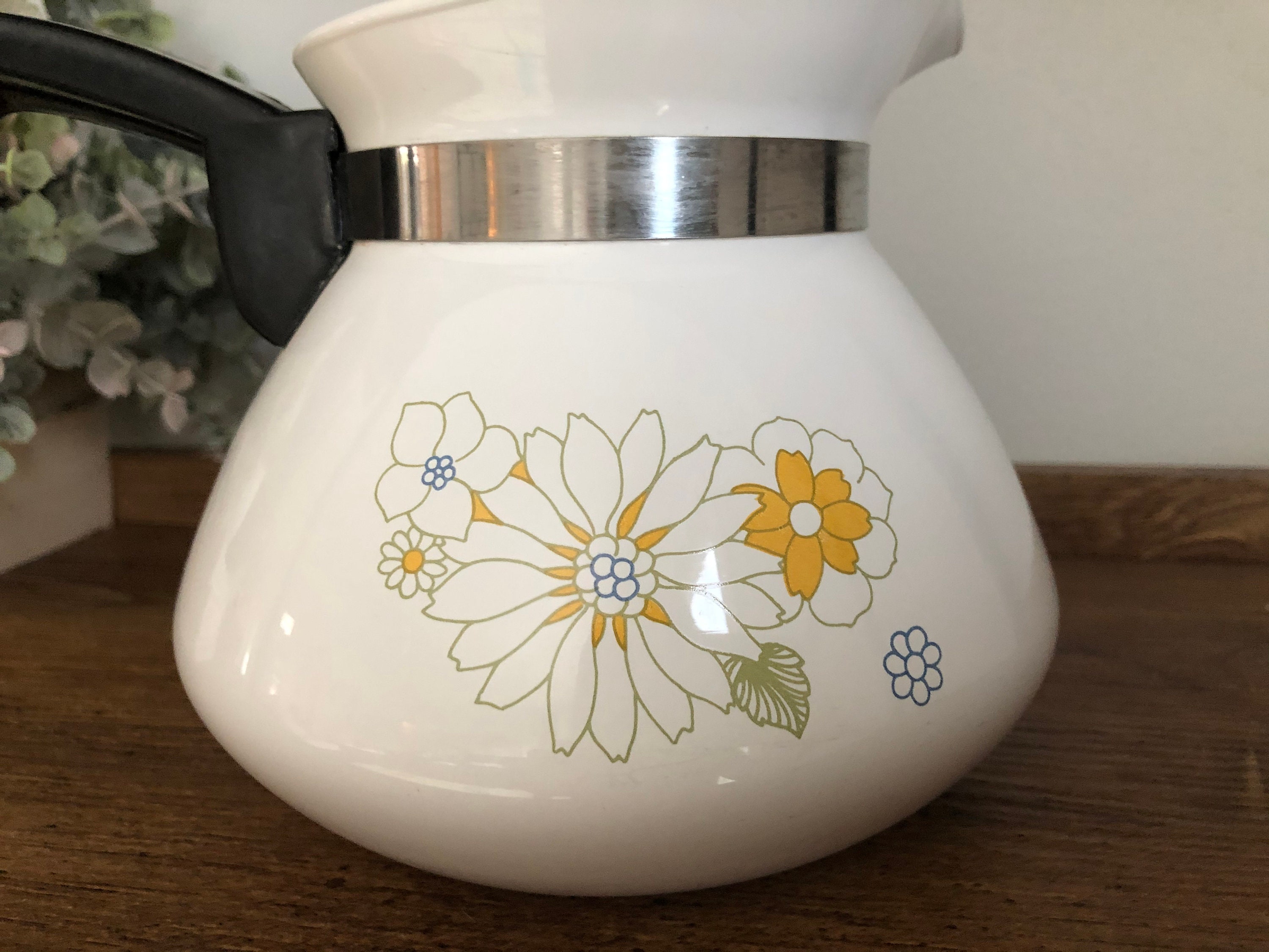 Yellow Flower Corning Ware Teapot yellow and white flowers Etsy
