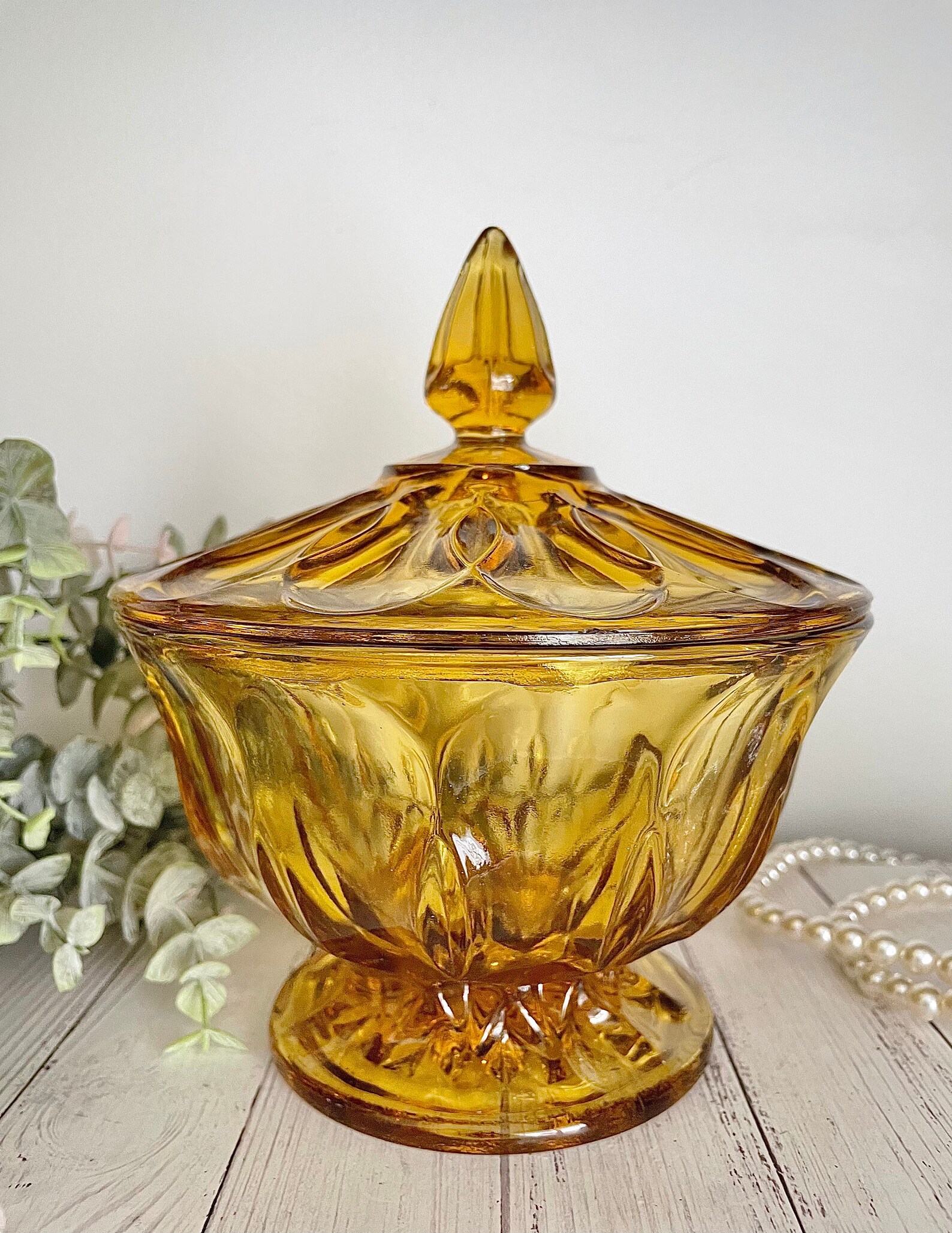 Stunning Amber Glass Lidded Candy Dish/BowlDepression Etsy