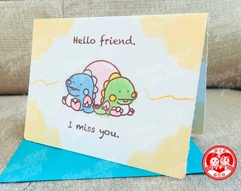 Tarjeta de amistad "Te extraño" inspirada en Bubble Bobble