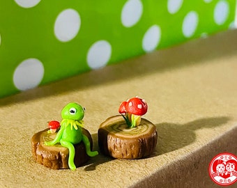 Die Muppets Kermit der Frosch inspiriert Cottagecore Baumstumpf Pilz Ohrringe