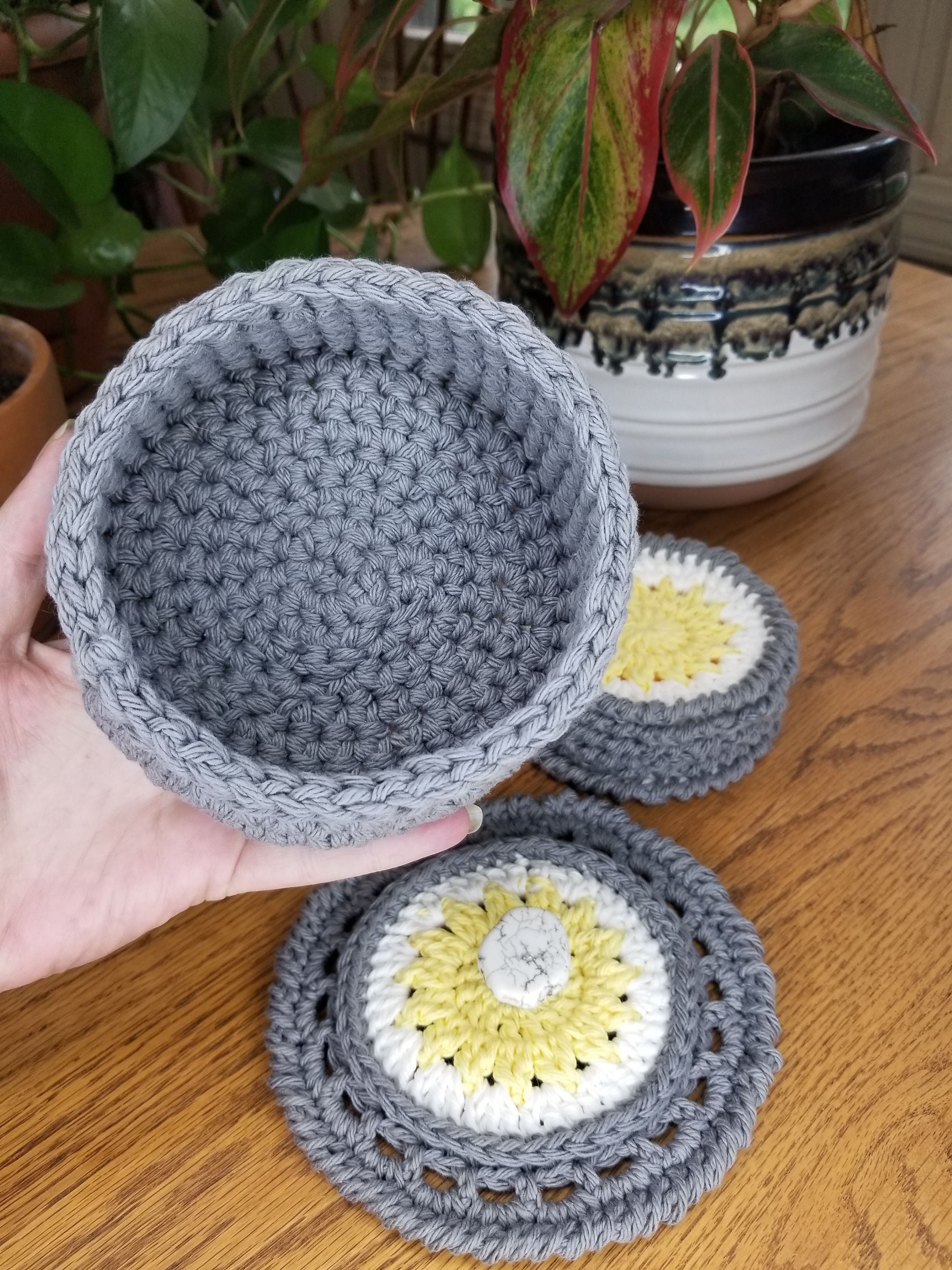 Crochet Coasters and Basket Set Etsy