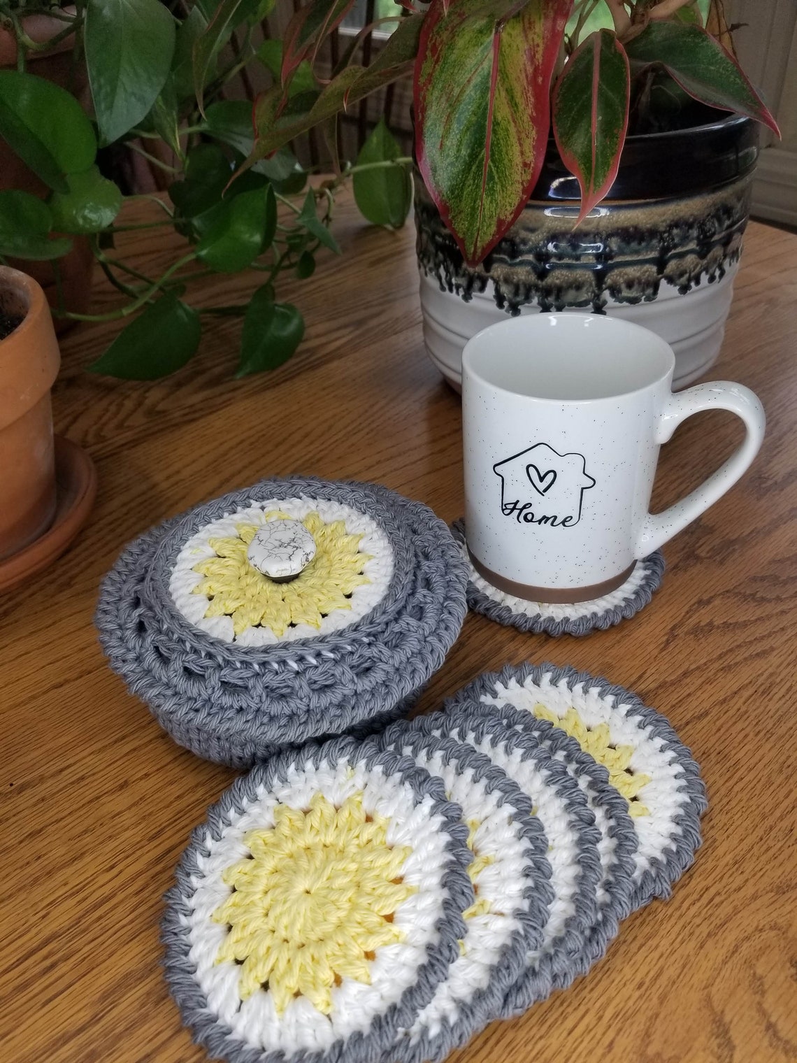 Crochet Coasters and Basket Set Etsy