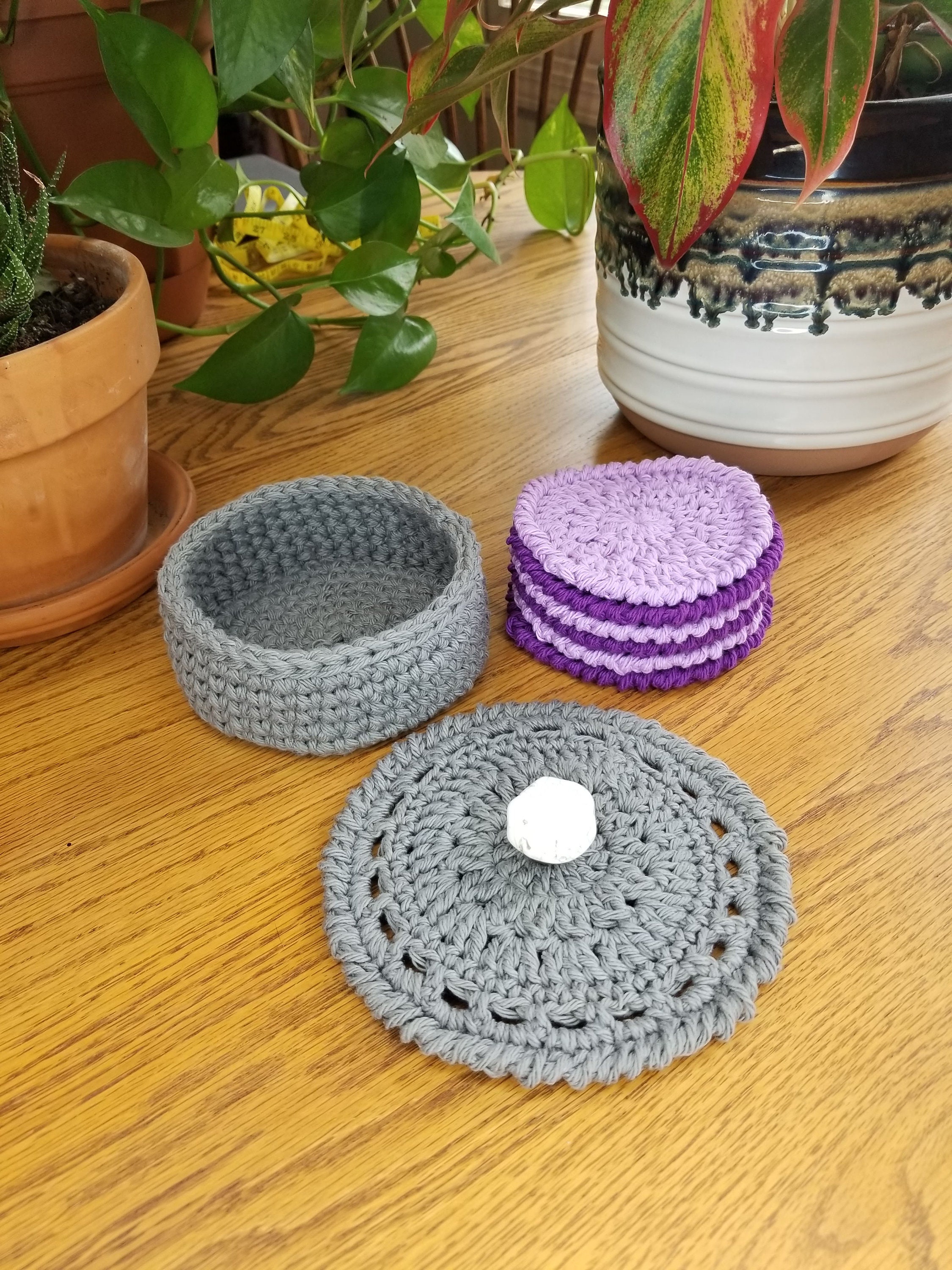 Crochet Coasters and Basket Set Etsy