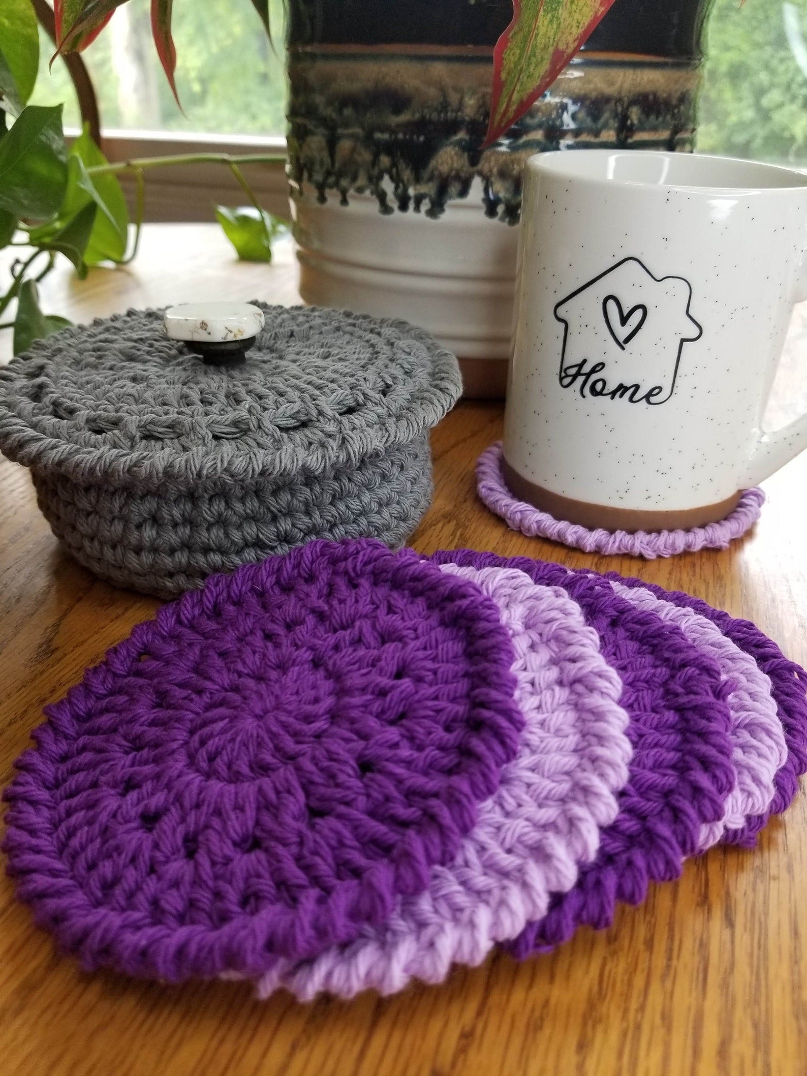 Crochet Coasters and Basket Set Etsy