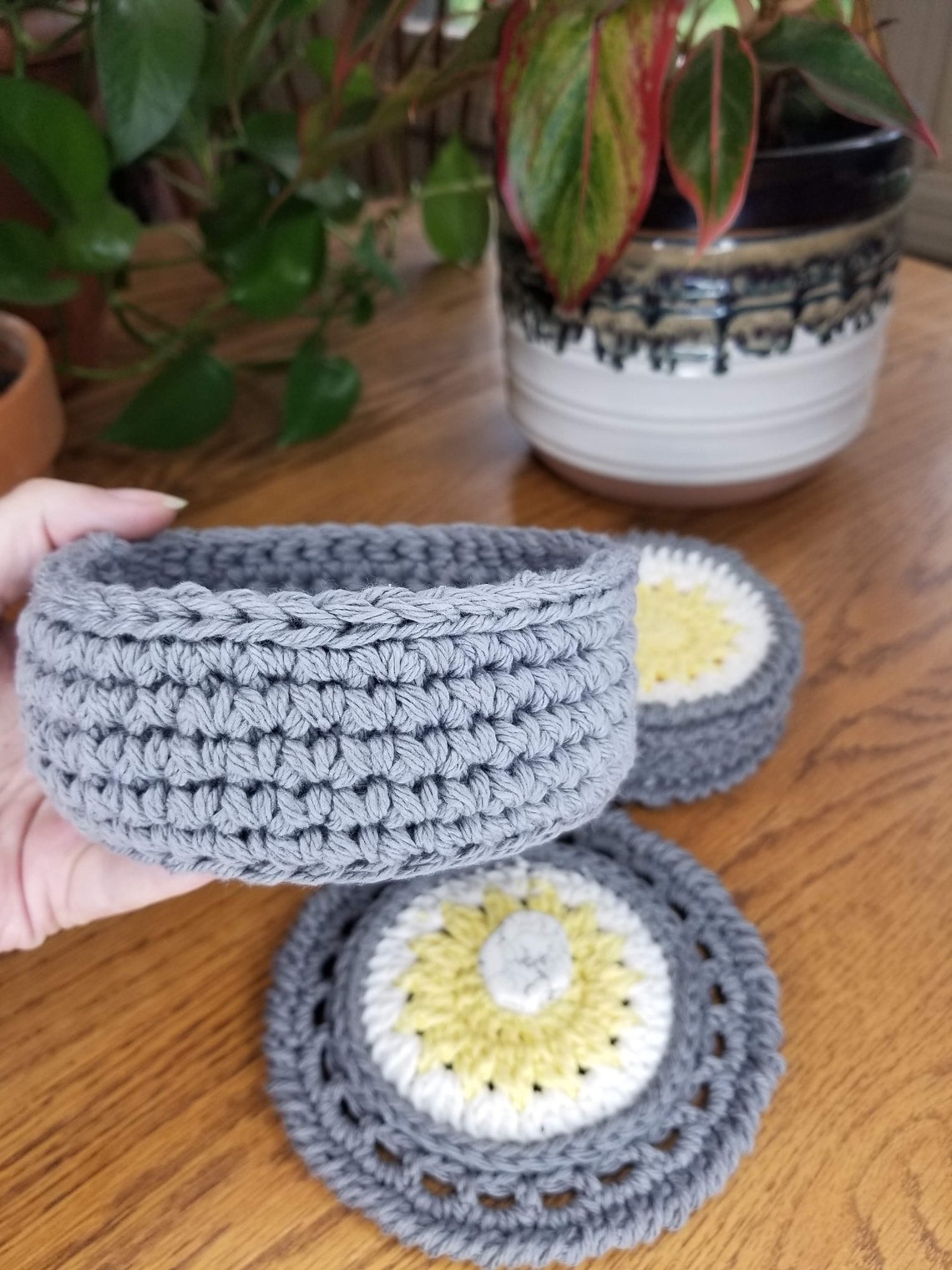 Crochet Coasters and Basket Set Etsy