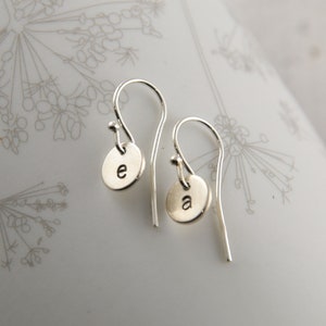 Sterling silver initial earrings, tiny circle earrings, comfortable best friend earrings, initial jewelry gift, christmas gift