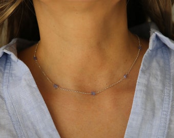 Tanzanite necklace, 40th birthday gift, simple necklace for best friends, lavender gemstone necklace, thin silver chain, big sister gift
