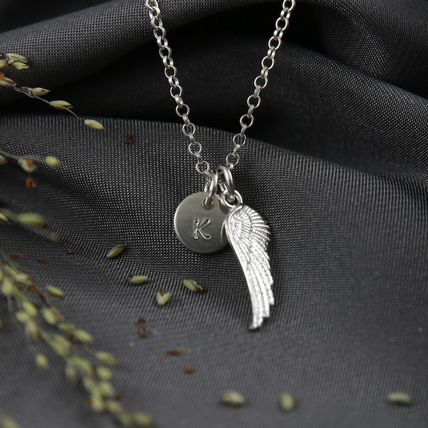 Sterling silver angel wing necklace, sympathy bereavement gift, memorial jewelry loss of mom dad husband mother father, memorial necklace