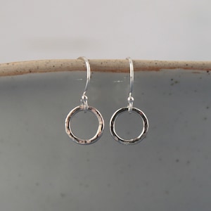 Hammered Sterling Silver Hoop Earrings: Minimalist Dangle Circle Earrings
