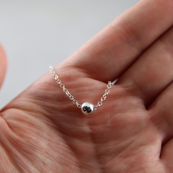 50cm Small ball necklace BASENOTES シルバー Sterling Silver Ball Necklace: Minimalist Floating Bead, Thin