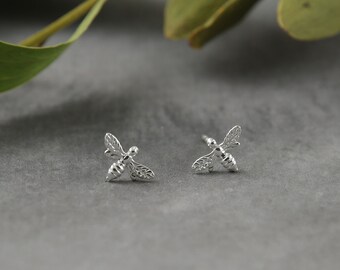 Sterling Silver Bee Stud Earrings, Minimalist Everyday Earrings, Honey Bee Earrings, Animal Lover Gift Ideas, Teacher Earrings