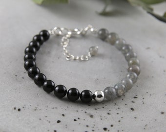 Black Tourmaline Labradorite Bracelet: Sterling Silver Gemstone Jewelry