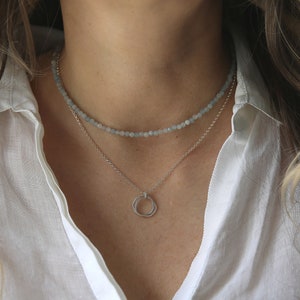 Trending now aquamarine choker necklace, everyday simple necklace, silver necklace, 21st birthday gift for her, March birthstone necklace