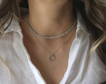 Collier ras de cou aigue-marine tendance, collier simple de tous les jours, collier en argent, cadeau 21e anniversaire pour elle, collier de pierre de naissance de mars