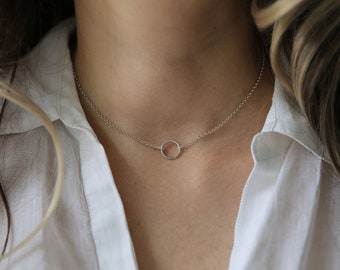 Silver karma necklace, simple choker necklace, open circle necklace, round necklace, minimalist gift for her, delicate necklace