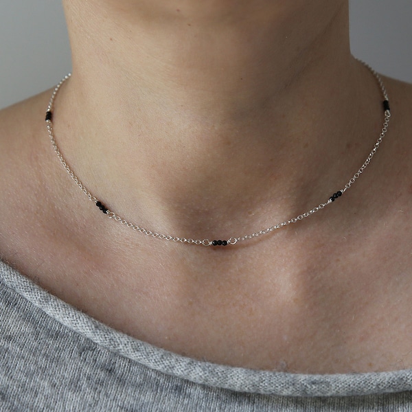 Black tourmaline necklaces for women, sterling silver dainty tourmaline necklace, tourmaline choker, trending now empath protection necklace