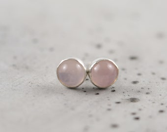 Rose quartz stud earrings, silver stud earrings, rose quartz jewelry, dainty gemstone earrings, minimal silver studs, gift for women