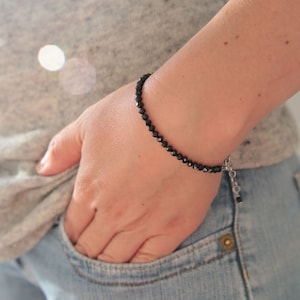 Black Tourmaline Bracelet for Women, Sterling Silver Bracelet, 8th Anniversary Gift, Dainty Bracelet Femme, Elegant Jewelry Gift for Mom