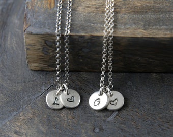 Sterling silver letter necklace, personalised necklace, custom initial disc necklace, tiny initial necklace, valentines day gift for her