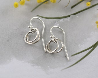 Silver hammered double hoop earrings, tiny dangle earrings, minimalist earrings, birthday gift for girlfriend