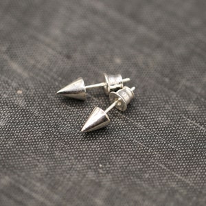 Sterling silver spike earrings, Punk earrings, Geometric studs solid silver, Contemporary minimalist stud earrings, gift for him