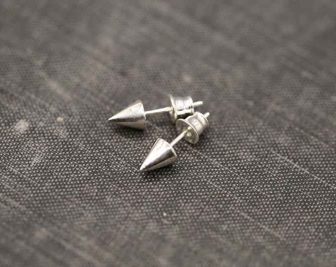 Sterling silver spike earrings, Punk earrings, Geometric studs solid silver, Contemporary minimalist stud earrings, gift for him