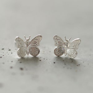 Sterling silver butterfly earrings, Cute butterfly stud earrings, Everyday minimalist earrings, Butterfly jewelry
