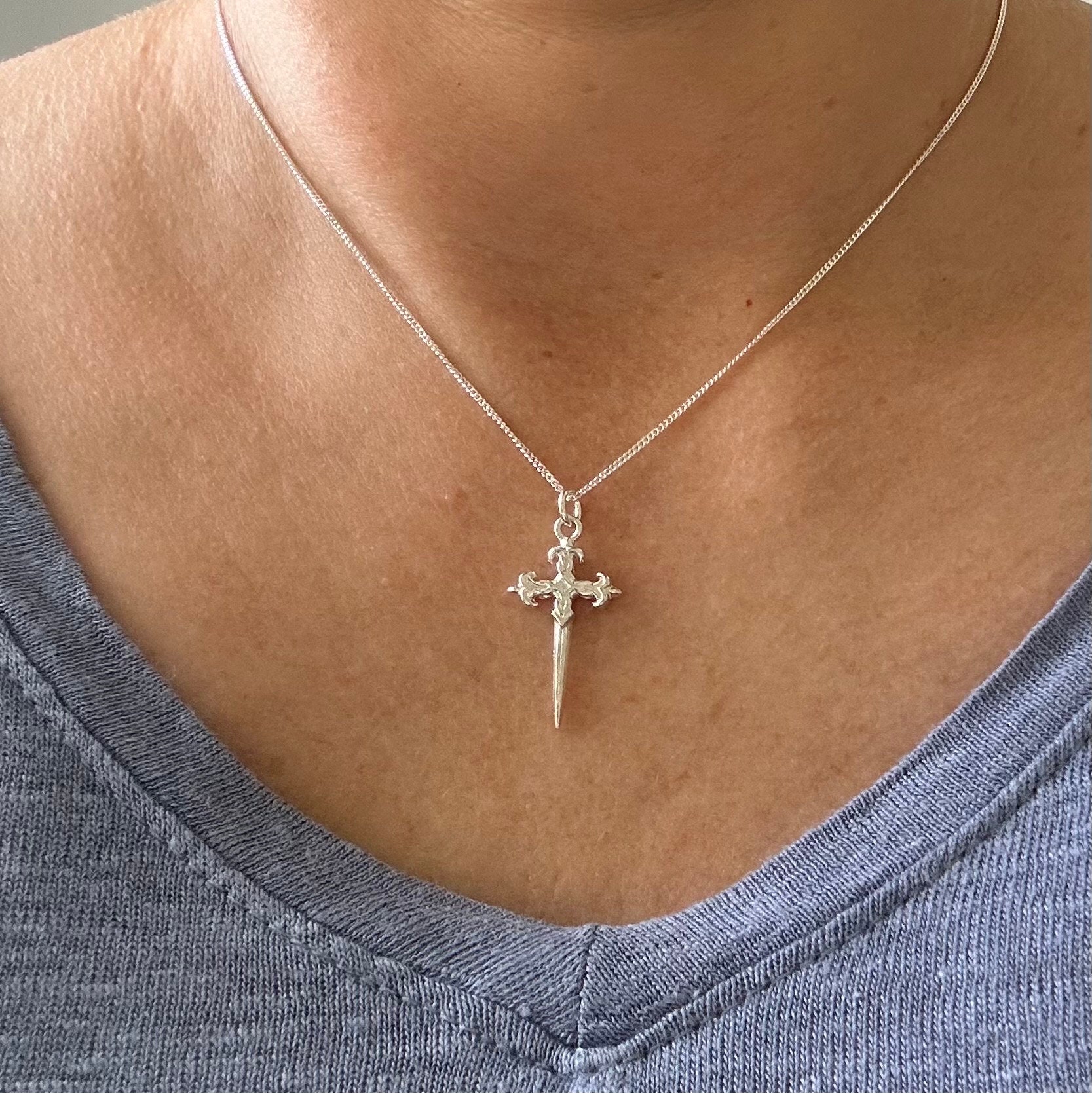 Sterling Silver Sword Necklace, Dagger Pendant Necklace