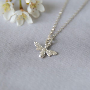 Sterling Silver Bee Necklace, Bee Charm Pendant, Silver Everyday Jewelry, Honeybee Necklace, Animal Nature Jewelry, Garden Lover Gift