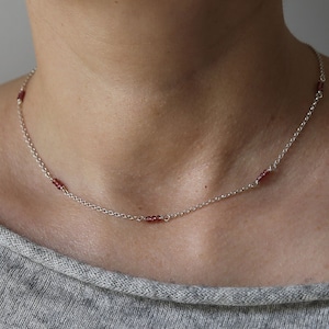 Dainty garnet necklace for women, sterling silver minimalist necklace, tiny garnet choker, trending now