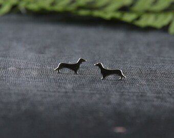 Orecchini A Bottone Bassotto In Argento Sterling 925 – Simpatici Cagnolini 6x10 Mm In Scatola Regalo