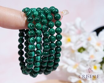 7mm Malachite Bracelet, Crystal Bracelet, Malachite Stone, Beaded Bracelet, Healing Crystals, Crystal Gift, Jewelry, Manifestation