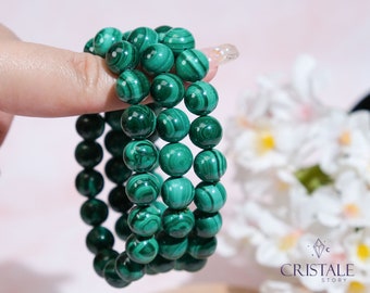 10mm Malachite Bracelet, Crystal Bracelet, Malachite Stone, Beaded Bracelet, Healing Crystals, Crystal Gift, Jewelry, Manifestation