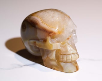 Calavera de cristal de ágata tallada a mano: decoración espeluznante para Halloween, 316 g