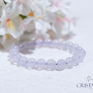Pulsera de calcedonia púrpura, calcedonia púrpura, pulsera de cuentas de cristal, cristales curativos, regalo de cristal, joyería
