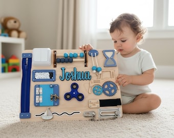 Personalisierte Montessori Busy Board, sensorisches Aktivitätsspielzeug, Kleinkindgeschenk