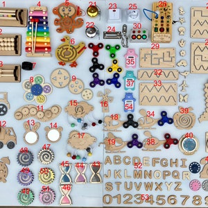 Montessori busy board parts, toddler busy board, wooden activity parts beads rotating swirls busy board details beads busy board accessories