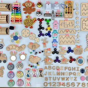 Montessori busy board parts, toddler busy board, wooden activity parts beads rotating swirls busy board details beads busy board accessories image 1