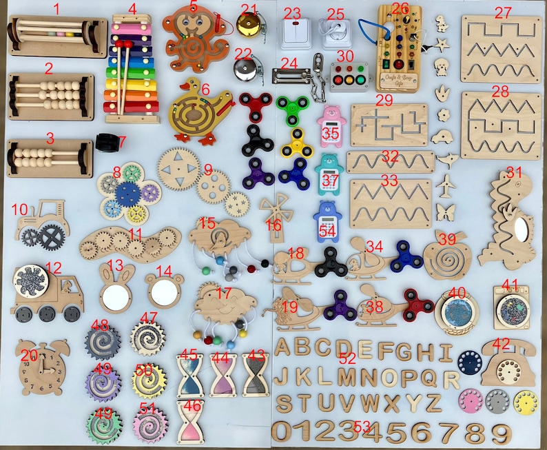 Montessori busy board parts, toddler busy board, wooden activity parts beads rotating swirls busy board details beads busy board accessories image 1