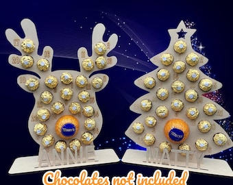 Personalisierter hölzerner Weihnachts-Adventskalender | Rentier oder Baum