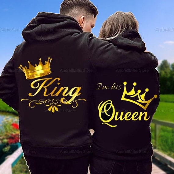 AndrellMillerStore Christmas Day Gifts, King Queen Hoodie, His and Her Hoodies, Couple Gifts, King Hoodie, Matching Couple Hoodie, Hoodie for Couple