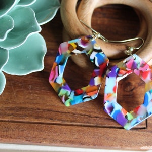 Multicolor Terrazzo Resin Earrings, multicolor earrings, multicolor jewelry, fun multicolor earrings, colorful earrings