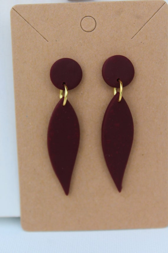 Maroon Dangle Earrings Burgundy Clay Earrings Polymer Clay