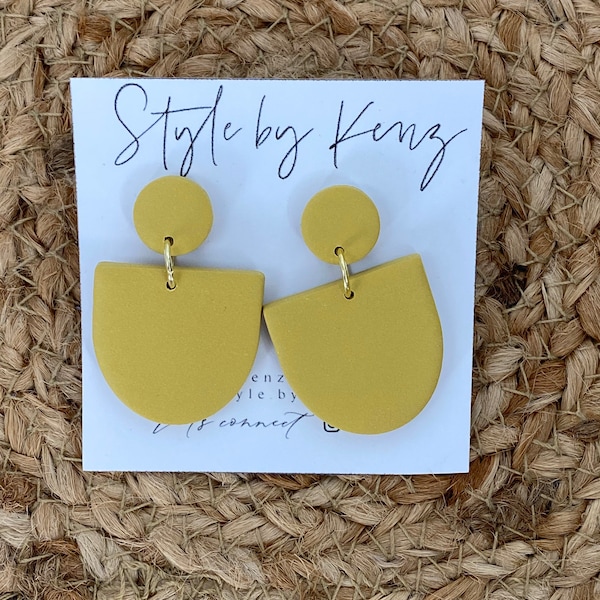 Mustard Yellow Clay Earrings, Polymer Clay Earrings, Lightweight Clay Earrings